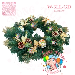 Vòng hoa 3 loại lá lăn kim tuyến vàng trang trí