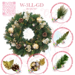 Vòng hoa 3 loại lá lăn kim tuyến vàng trang trí