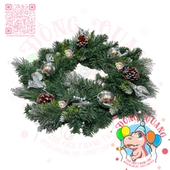 Vòng hoa 3 loại lá lăn kim tuyến bạc trang trí