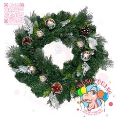 Vòng hoa 3 loại lá lăn kim tuyến bạc trang trí