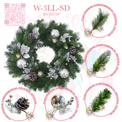 Vòng hoa 3 loại lá lăn kim tuyến bạc trang trí