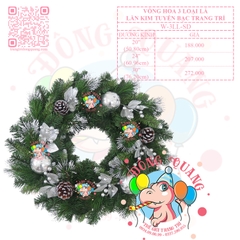 Vòng hoa 3 loại lá lăn kim tuyến bạc trang trí