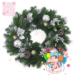 Vòng hoa 3 loại lá lăn kim tuyến bạc trang trí