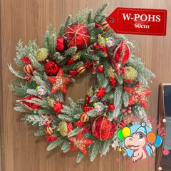 Vòng hoa PE 2 loại lá phủ tuyết cherry