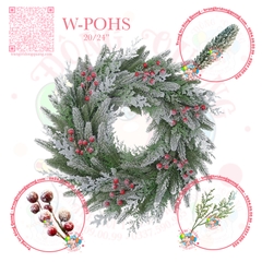 Vòng hoa PE 2 loại lá phủ tuyết cherry