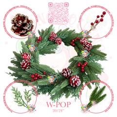 Vòng hoa PE 2 loại lá gắn trái thông, cherry