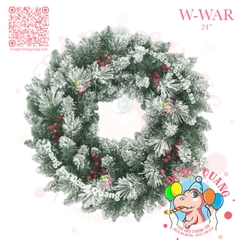 Vòng hoa 2 loại lá phủ tuyết gắn trái đỏ