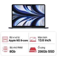 Laptop Apple Macbook Air M2 MLY33SA/A (8 core CPU/ 8 core GPU/ 8GB/ 256GB/ 13.6Inch/ Mac OS/ Midnight)