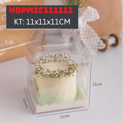 HỘP BÁNH MICA TRONG SUỐT ĐẾ GIẤY VIỀN 3 IN KT 11*11*11 - HOPMIC111111