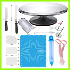 Bàn xoay bánh kem inox cao cấp kèm bộ dụng cụ làm bánh sinh nhật gato 14 PCS - CBBXKL14P