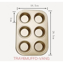 Khay Nướng Bánh Cupcake Khuôn Muffin 6 Bánh Chống Dính Cao Cấp MÀU ĐEN - TRAY6MUFFD-VANG