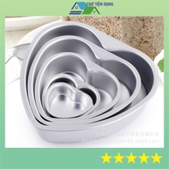 Khuôn Tròn Nướng Bánh Bông Lan Gato Sinh Nhật Đáy Rời Hình Tim Hợp Kim Nhôm Cao Cấp ĐK 11CM - MOUHEART4INCH
