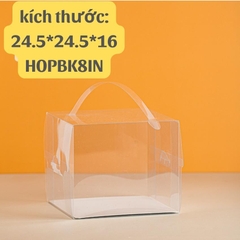 HỘP BÁNH KEM MICA  TRONG SUỐT 8 INCH KT 24.5*24.5*16 CM -  HOPBK8IN
