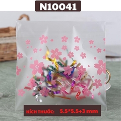 TÚI ĐỰNG BÁNH KẸO HOA VĂN HỒNG ĐẸP SET 100 TÚI 5.5*5.5+3 - N10041
