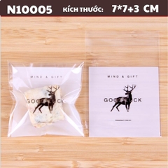 TÚI ĐỰNG BÁNH QUY GIÁNG SINH SET 100 TÚI HÌNH HƯU KEO TỰ DÍNH 7*7+3 CM - N10005