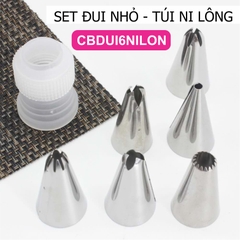 Đui Bắt Kem Làm Bánh Sinh Nhật Set 6 Đuôi Bắt Kem Tặng Kèm Đầu Nối Và Túi Bơm Kem Nilong Cao Cấp 8pcs - CBDUI6NILON