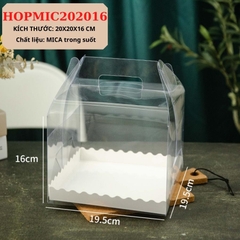 HỘP BÁNH KEM MICA  TRONG SUỐT ĐẾ GIẤY VIỀN KT 20*20*16 - HOPMIC202016