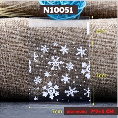TÚI ĐỰNG BÁNH QUY SET 100 TÚI TRONG SUỐT HOA BÔNG TUYẾT KEO TỰ DÍNH 7*7+3 CM - N10051