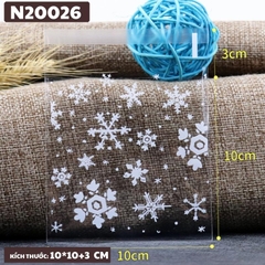 TÚI ĐỰNG BÁNH QUY SET 100 TÚI TRONG SUỐT HOA BÔNG TUYẾT KEO TỰ DÍNH 10*10+3 CM - N20026