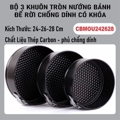 Bộ 3 Khuôn Tròn Nướng Bánh Bông Lan Gato Sinh Nhật Chống Dính Đế Rời Có Khóa 3 COMBO - CBMOU242628