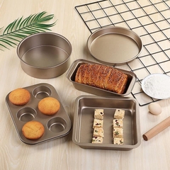 Bộ Khuôn Làm Bánh Mì Hoa Cúc Bông Lan Cupcake Muffin Pizza Chống Dính Thép Carbon Bộ 5 Mẫu Khuôn - CBMOU5PVANG
