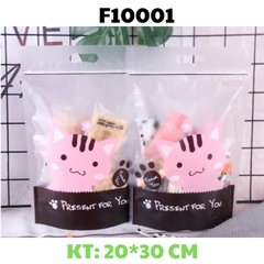 TÚI ĐỰNG BÁNH ZIPPER HÌNH MÈO CUTE 20X30CM SET 50 TÚI - F10001