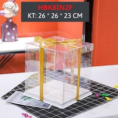 HBK8IN2F - HỘP BÁNH KEM MICA 8 INCH 2 TẦNG KT 26 * 26 * 23 CM