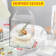 HOPMIC161618 - HỘP BÁNH KEM MICA  TRONG SUỐT ĐẾ GIẤY VIỀN KT 16*16*18 CM