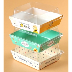 Hộp đựng bánh Hộp Giấy kèm Nắp Trong PET Hình VUÔNG Nhiều Họa Tiết - HOP09