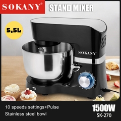 Máy Nhồi Bột Đánh Trứng 1500W Đánh Kem Để Bàn Sokany 5,5 Lít Đa Năng Gia Đình Cao Cấp Nhào Trộn Bột Tốt Nhất