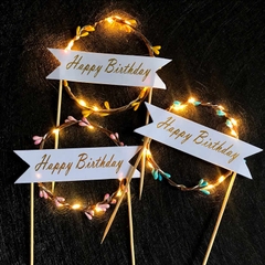 PKSN06 - Cắm Bánh Kem Sinh Nhật Phụ Kiện Trang Trí Happy Birthday Topper Gắn Đèn LED