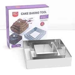 Khuôn RING Mousse Nhấn Cookies Cutter Dụng Cụ Làm Bánh Lạnh Hình Vuông 3 Khuôn - CBMOUS3P-V