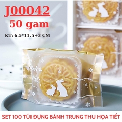 Túi Đựng Bánh Trung Thu 50 Gam Set 100 Túi Họa Tiết Thỏ Trắng - J00042