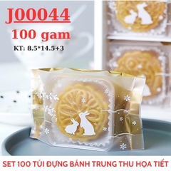 Túi Đựng Bánh Trung Thu 100 - 125 Gam Set 100 Túi Họa Tiết Thỏ Trắng - J00044