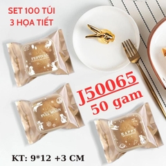 Túi Đựng Bánh Trung Thu 50 Gam Set 100 Túi 3 Họa Tiết Thỏ Mặt Trăng - J50065