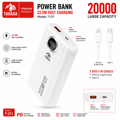 PIN SẠC DỰ PHÒNG KÈM DÂY SẠC,CHÍNH HÃNG TAHADA T-211 20.000MAH SẠC NHANH 22.5W