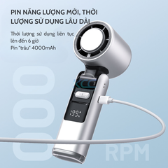 QUẠT TÍCH ĐIỆN CẦM TAY SÒ LẠNH K801 TÍCH HỢP ĐÈN PIN DUNG LƯỢNG 4000MAH