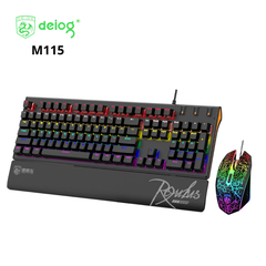 COMBO PHÍM CHUỘT CÓ DÂY CHÍNH HÃNG DEIOG DY-M115 LED RGB (ĐEN) KÈM GIÁ ĐỠ CHỐNG MỎI
