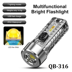 Đèn Pin Sạc Mini QB-316 3 Chế Độ Sáng 4 Led Cob Chớp Nhiều Màu Giá Sỉ