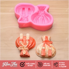 Khuôn silicon Túi Vàng Thắt Nơ (1 cặp) làm bánh rau câu 3D 4D nhấn xôi, fondant, socola, nến hanmade