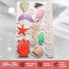 Khuôn silicon Tiên Cá, Sao Biển, Cá Ngựa… (vỉ 8 chi tiết) làm bánh rau câu 3D 4D nhấn xôi, fondant, socola, nến hanmade