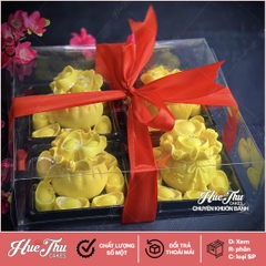 Combo 10 hộp đựng bánh Trung Thu mica 4 bánh + hộp 12x12cm + dây ruy băng màu đỏ