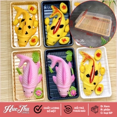 Hộp Đế Đen/Trắng/Vàng 25cm cao 7.5cm HC4 (10/50 hộp) đựng bánh rau câu cá chép, bông lan, xôi, cơm