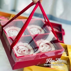 Hộp đựng 4 bánh nắp trong có quai xách - hộp đựng bánh rau câu, bông lan, bánh trung thu
