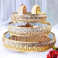 Khay Gương Tròn Viền Vàng Có Chân - trang trí bàn tiệc mâm cúng hiện đại phong cách Luxury