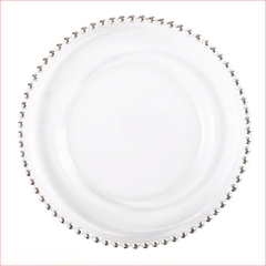 Đĩa thủy tinh Viền Ngọc 21/27/32cm đựng đồ ăn, thạch, kem - trang trí bàn tiệc mâm cúng hiện đại phong cách Luxury