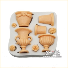 Khuôn silicon Bình Hoa Cổ (vỉ 9 chi tiết) làm bánh rau câu 3D 4D nhấn xôi, fondant, socola, nến hanmade