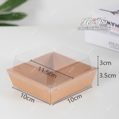 Hộp vuông giấy Kraft 10.5/11.5/12.9cm (10 cái, có nắp) màu nâu, trắng đựng bánh trôi, bánh bông lan, rau câu, đồ ăn