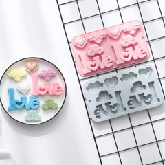 Khuôn silicon Trái Tim, chữ Love A108 (vỉ 8 hình) làm bánh rau câu 3D 4D nhấn xôi, fondant, socola, nến hanmade
