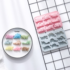 Khuôn silicon Khủng Long A107 (vỉ 9 hình) làm bánh rau câu 3D 4D nhấn xôi, fondant, socola, nến hanmade
